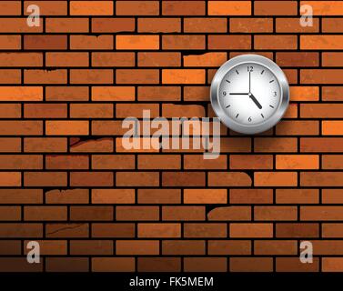 the clock symbol on brick wall. Vector illustration Stock Vector