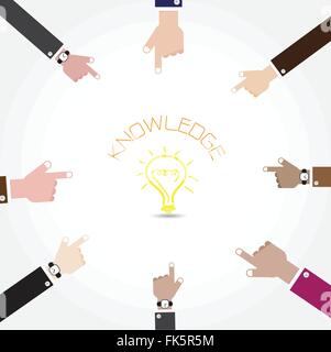 Businessman hand symbol with doodle light bulb sign. Education concept ,business idea. Vector illustration Stock Vector