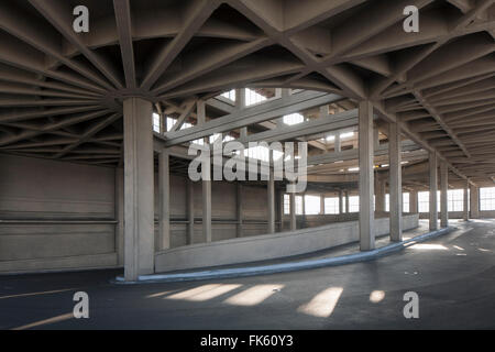 Lingotto building garage ramp in Torino Italy, built in 20s/30s. Details of the spiral style ramp that goes to roof top. Stock Photo
