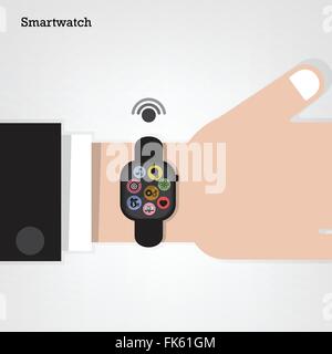 Smart watch on  businessman hand  and internets connection sign. Vector illustration Stock Vector