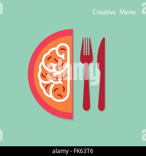 Creative brain Idea concept with fork and knife sign on background. Creativity menu concepts, business concept.Vector illustrati Stock Vector
