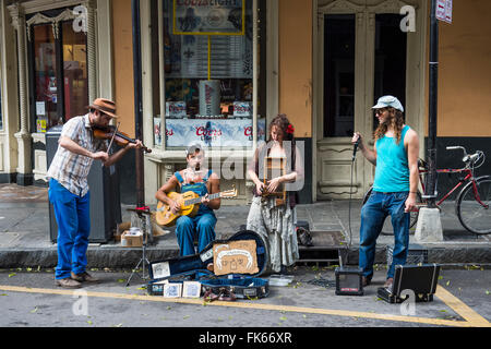 Street musicians in the French Quarter, New Orleans, Louisiana, United States of America, North America Stock Photo