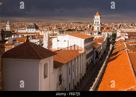 Historic City of Sucre seen from Iglesia Nuestra Senora de La Merced (Church of Our Lady of Mercy), UNESCO, Bolivia Stock Photo