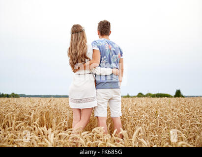 happy smiling young hippie couple outdoors Stock Photo