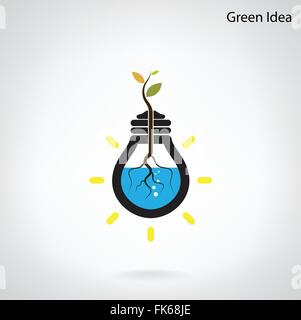 Green and initiative concept. Tree of green idea shoot grow in a light bulb . Vector illustration Stock Vector