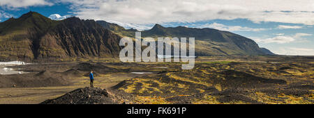 Tourist in Skaftafell National Park, South Region of Iceland (Sudurland), Iceland, Polar Regions Stock Photo