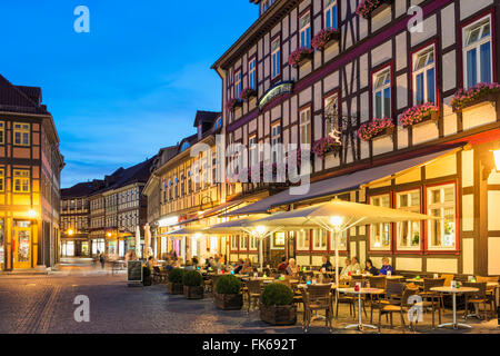 Market square and Town Hall at twilight, Wernigerode, Harz, Saxony-Anhalt, Germany, Europe Stock Photo