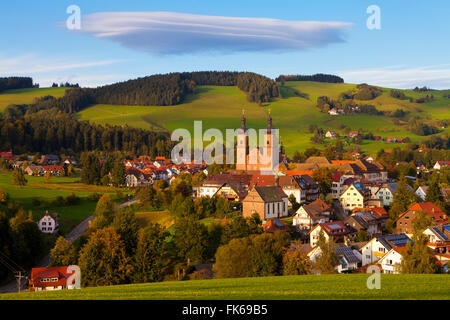 Overview of Saint Peter (Sankt Peter) at sunset, Black Forest, Baden-Wurttemberg, Germany, Europe Stock Photo