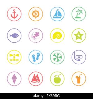 [EPS10] colorful flat summer icon set with circle frame for web design, user interface (UI), infographic and mobile application Stock Vector