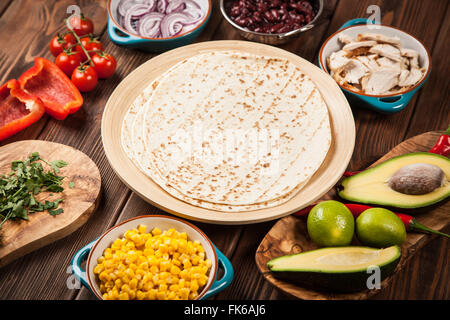 Tortilla with a mix of ingredients Stock Photo