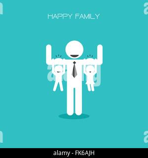 happy family having fun,daughter and son hang on daddy 's arms,father 's day concept,happy father 's day background. Stock Vector