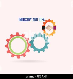 Creative gear concept and handshake abstract sign on background Stock Vector