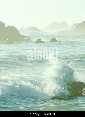 Crashing waves on rocks at Big Sur, California, United States of America, North America Stock Photo