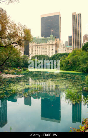 Midtown Manhattan reflected in Central Park lake, New York, United States of America, North America Stock Photo