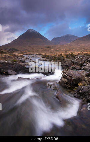 Allt Dearg Mor River looking towards Glamaig mountain, Glen Sligachan, Isle of Skye, Inner Hebrides, Scotland, United Kingdom Stock Photo