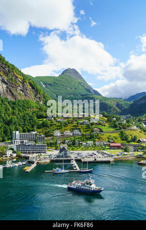 The village of Geiranger is an improtant cruise ship port at the head of Geirangerfjord, UNESCO World Heritage Site, Norway Stock Photo