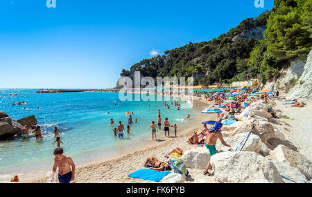 Sirolo, Italy - August 18, 2016: day view of famous Urbani beach in Sirolo, Italy. Mount Conero Natural Reserve Regional Park is Stock Photo