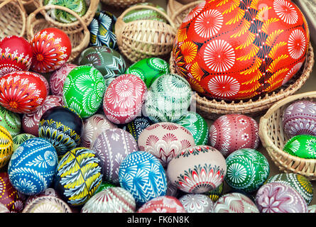 Pile of colorful, decorated easter eggs Stock Photo