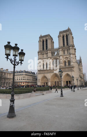 High Angle View Of Notre Dame De Paris Against Blue Sky Stock Photo