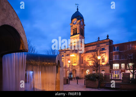 The Guildhall and Fountain Market Place Derby Derbyshire England at twilight Stock Photo