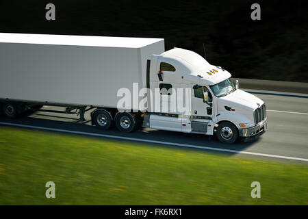 white semi truck on highway Stock Photo