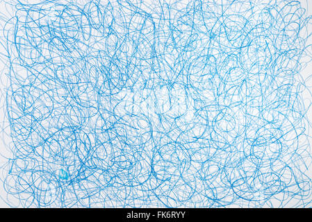 blue crayon doodles on white paper background Stock Photo