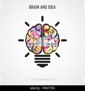 Creative brain Idea and light bulb concept, design for poster flyer cover brochure, business idea, education concept. Stock Vector