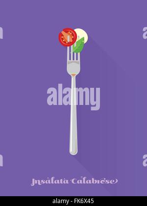 flat design long shadow vector illustration of insalata calabrese on a fork Stock Vector