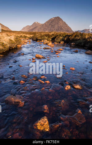 Early light over the River Coupall and Buachaille Etive Mor, Stob Dearg ...