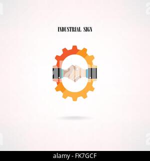 Creative gear concept and handshake abstract sign on background ,design for poster, flyer, cover or  brochure ,industrial sign a Stock Vector