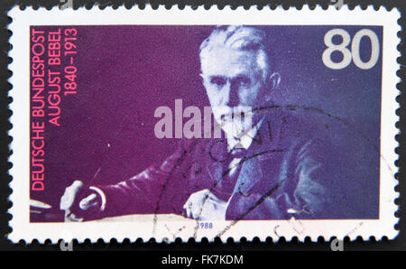 GERMANY - CIRCA 1988: A stamp printed in German Federal Republic shows August Bebel, Founder of the Social Democratic Party Stock Photo