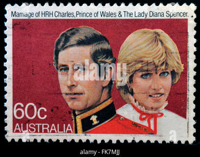 AUSTRALIA - CIRCA 1981: A stamp printed in Australia shows Prince Charles and Lady Diana, circa 1981 Stock Photo