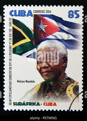 CUBA - CIRCA 2014: A stamp printed in Cuba shows Nelson Mandela, circa 2014 Stock Photo