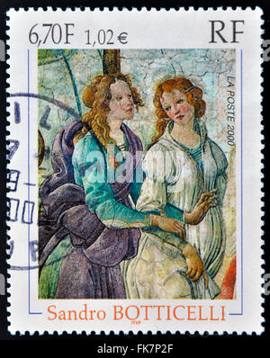 FRANCE - CIRCA 2000: A stamp printed in France shows Detail of Venus and The Three Graces by Sandro Botticelli Stock Photo