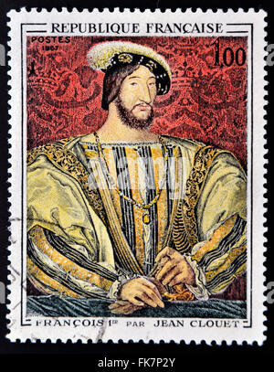 FRANCE - 1967: A stamp printed in France shows image of French Art, Francois I (after Jean Clouet), circa 1967 Stock Photo
