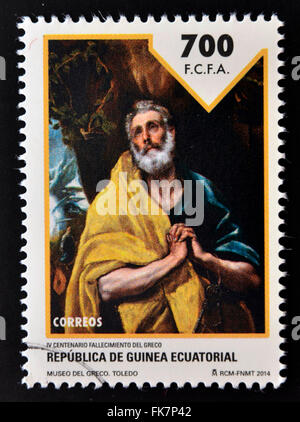 EQUATORIAL GUINEA - CIRCA 2014: Stamp printed in Guinea dedicated to El Greco, circa 2014 Stock Photo