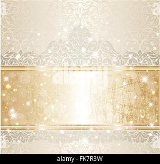 Bright shiny luxury wedding vintage invitation pattern background with gold and silver Stock Vector