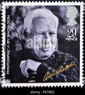 UNITED KINGDOM - CIRCA 1985: A stamp printed in Great Britain shows Charlie Chaplin (from photo by Lord Snowdon), circa 1985 Stock Photo