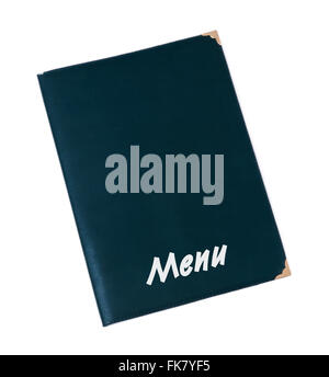 Menu book in green tone isolated on white. Vertical Stock Photo
