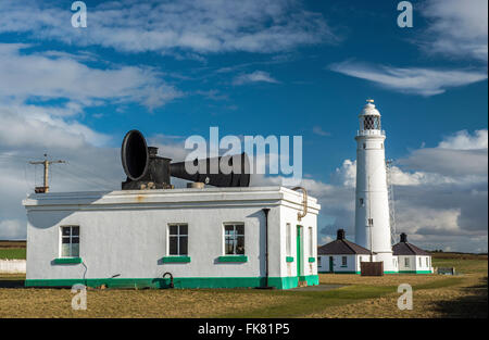 Nash Point Foghorn and Lighthouse on the Glamorgan Heritage Coast, south Wales on a sunny afternoon Stock Photo