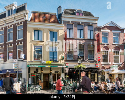 People in shopping streets Steenweg and Clarenburg in the city center of Utrecht, Netherlands Stock Photo