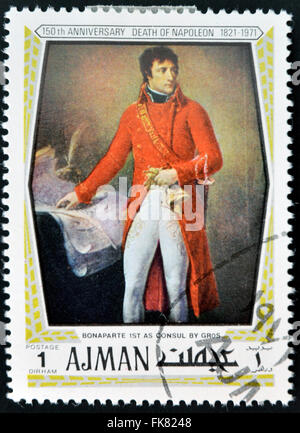 AJMAN - CIRCA 1971: Stamp printed in Ajman shows Napoleon Bonaparte by Gros, circa 1971 Stock Photo