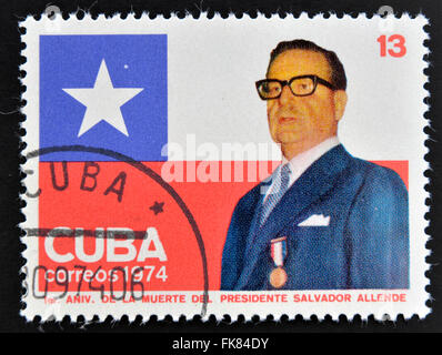 CUBA - CIRCA 1974: A stamp printed in Cuba shows Salvador Allende, circa 1974 Stock Photo