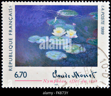 FRANCE - CIRCA 1999: A stamp printed in France shows lilies, evening effect by Claude Monet, circa 1999 Stock Photo