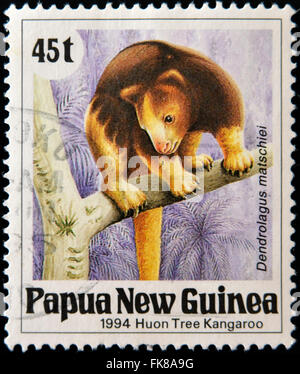 PAPUA NEW GUINEA - CIRCA 1994: A stamp printed in Papua shows a Huon Tree Kangaroo (dendrolagus matschiei), circa 1994 Stock Photo