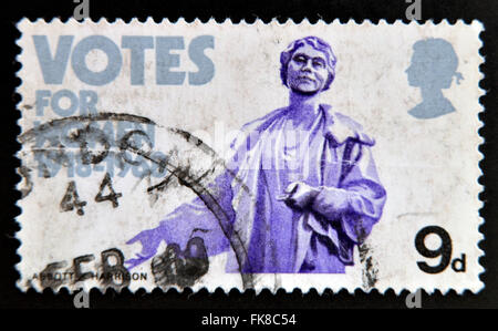 UNITED KINGDOM -CIRCA 1968: stamp printed in Great Britain dedicated to Granting of votes to women shows Mrs. Emmeline Pankhurst Stock Photo