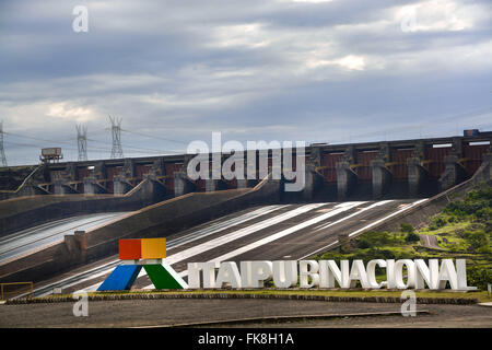 Spillway Itaipu dam - Itaipu - Integration between Brazil and Paraguay Stock Photo