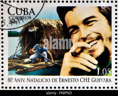 CUBA - CIRCA 2008: Stamp printed in Cuba dedicated to 80th anniversary of the birth of Ernesto Che Guevara, circa 2008 Stock Photo