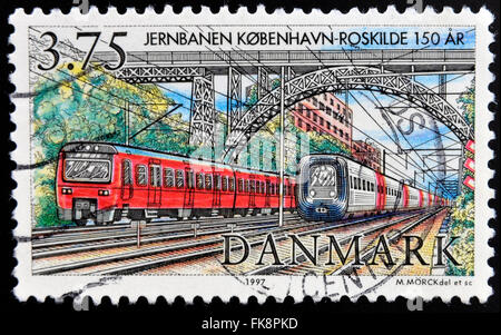 DENMARK - CIRCA 1997: A stamp printed in Denmark shows Copenhagen train station, circa 1997 Stock Photo