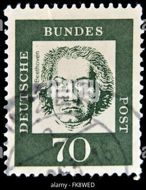 GERMANY - CIRCA 1961: A stamp printed in Germany showing German composer and pianist Ludwig van Beethoven, circa 1961. Stock Photo